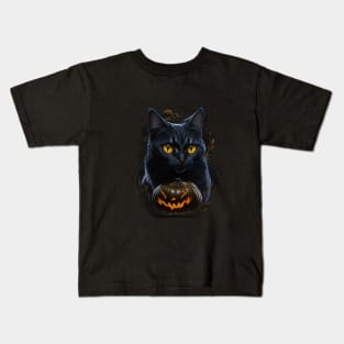 Helloween black cat Kids T-Shirt